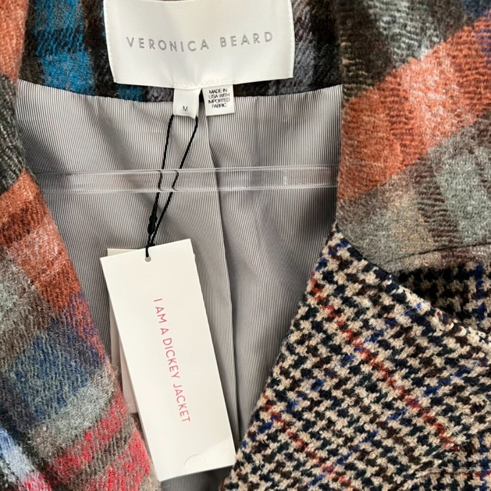 Veronica Beard India Patchwork Dickey Plaid Houndstooth 100% Wool Coat, size M - Picture 4 of 8